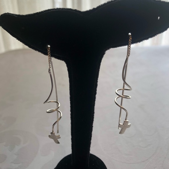 Silver Spiral Threader Earrings with Cross 🆕 Religious - Picture 3 of 14
